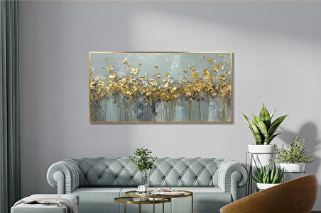 Yağlı Boya Dokulu Tablo Soyut Altın Çiçekler U02036