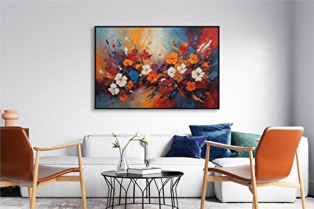 Yağlı Boya Dokulu Tablo Soyut Renkli Bahar Çiçekleri U02039
