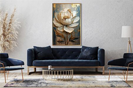 Yağlı Boya Dokulu Tablo Beyaz Kabartma Çiçek U02054