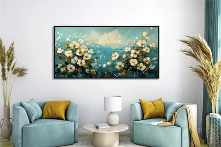Yağlı Boya Dokulu Tablo Soyut Beyaz Kır Çiçekleri U02056