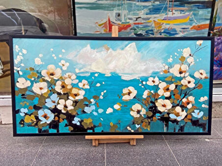 Yağlı Boya Dokulu Tablo Soyut Beyaz Kır Çiçekleri U02056