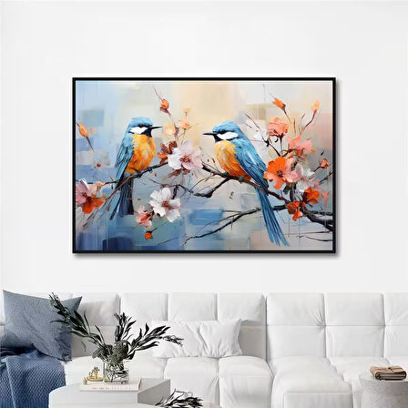 Yağlı Boya Dokulu Tablo Dalda Renkli Kuşlar U04005