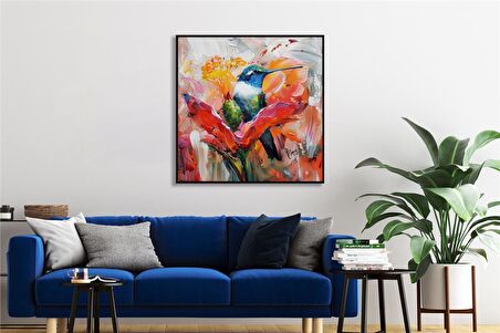 Yağlı Boya Dokulu Tablo Modern Renkli Sinek Kuşu U04028