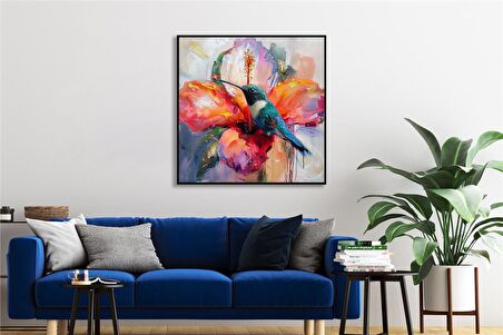 Yağlı Boya Dokulu Tablo Modern Renkli Sinek Kuşu U04029