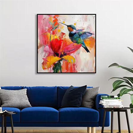 Yağlı Boya Dokulu Tablo Modern Renkli Sinek Kuşu U04030