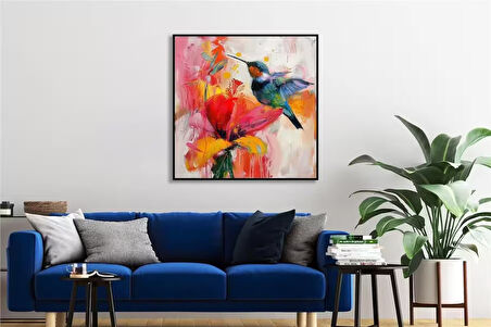 Yağlı Boya Dokulu Tablo Modern Renkli Sinek Kuşu U04030