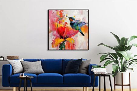 Yağlı Boya Dokulu Tablo Modern Renkli Sinek Kuşu U04030