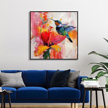 Yağlı Boya Dokulu Tablo Modern Renkli Sinek Kuşu U04030
