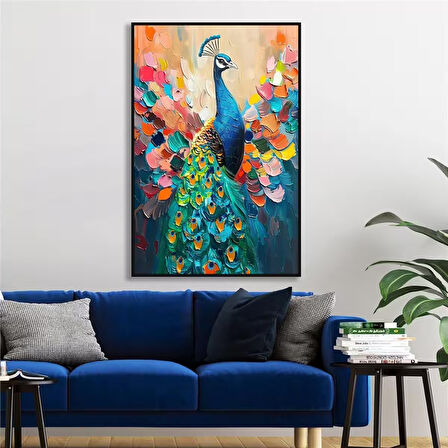 Yağlı Boya Dokulu Tablo Modern Renkli Tavus Kuşu U04031