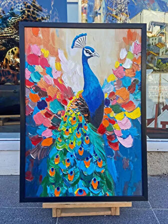 Yağlı Boya Dokulu Tablo Modern Renkli Tavus Kuşu U04031