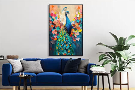 Yağlı Boya Dokulu Tablo Modern Renkli Tavus Kuşu U04031