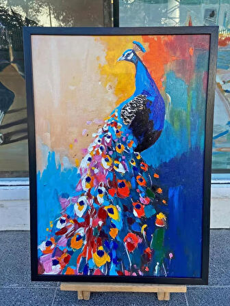 Yağlı Boya Dokulu Tablo Modern Renkli Tavus Kuşu U04032