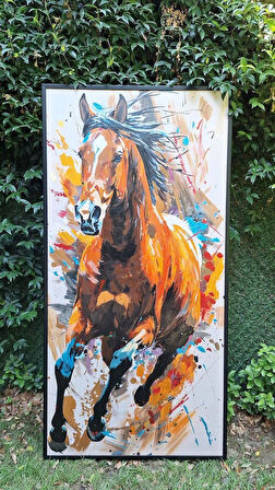 Yağlı Boya Dokulu Tablo Koşan Kahverengi Dikey At U04034