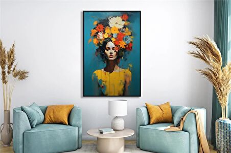 Yağlı Boya Dokulu Tablo Modern Çiçek Saçlı Kadın U05011