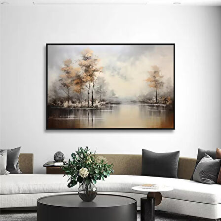 Yağlı Boya Dokulu Tablo Sisli Sonbahar Manzarası U06009