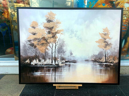 Yağlı Boya Dokulu Tablo Sisli Sonbahar Manzarası U06009