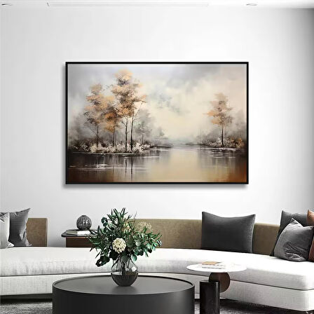 Yağlı Boya Dokulu Tablo Sisli Sonbahar Manzarası U06009