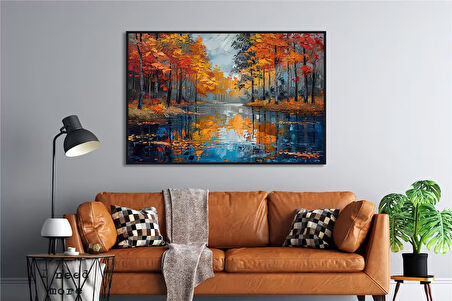 Yağlı Boya Dokulu Tablo Sonbahar Ağaçları Manzara U06014