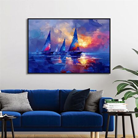 Yağlı Boya Dokulu Tablo Modern Denizde Yelkenliler U06015