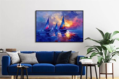 Yağlı Boya Dokulu Tablo Modern Denizde Yelkenliler U06015