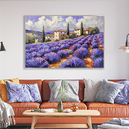 Yağlı Boya Dokulu Tablo Modern Lavanta Tarlası Manzarası U06027