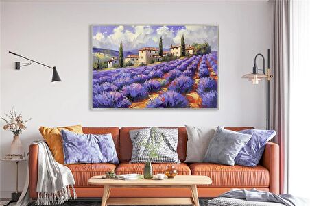Yağlı Boya Dokulu Tablo Modern Lavanta Tarlası Manzarası U06027