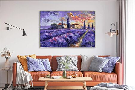 Yağlı Boya Dokulu Tablo Modern Lavanta Tarlası Manzarası U06028
