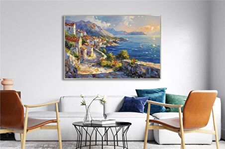 Yağlı Boya Dokulu Tablo Modern Spatula Akdeniz Evleri Manzarası U06039