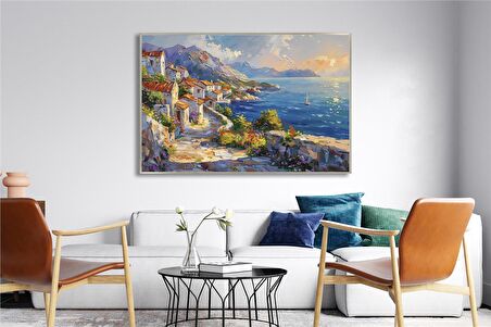 Yağlı Boya Dokulu Tablo Modern Spatula Akdeniz Evleri Manzarası U06039