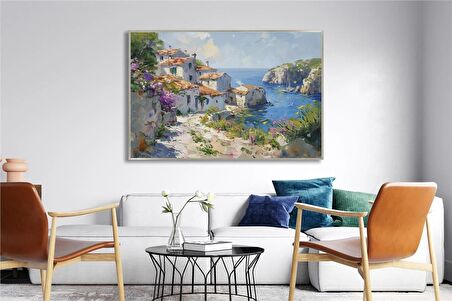 Yağlı Boya Dokulu Tablo Modern Spatula Akdeniz Evleri Manzarası U06040