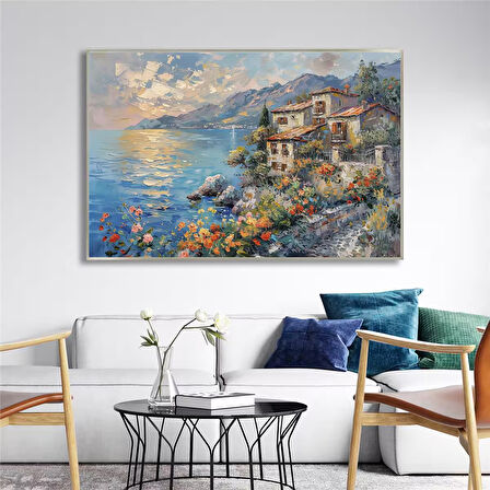 Yağlı Boya Dokulu Tablo Modern Spatula Akdeniz Evleri Manzarası U06041