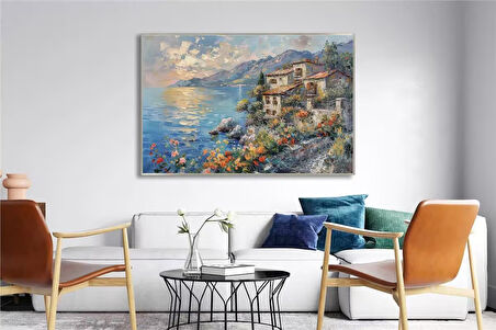 Yağlı Boya Dokulu Tablo Modern Spatula Akdeniz Evleri Manzarası U06041