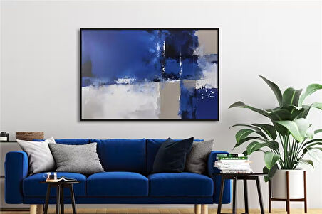 Yağlı Boya Dokulu Tablo Lacivert Siyah Gri Soyut U08029