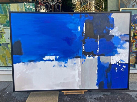 Yağlı Boya Dokulu Tablo Lacivert Siyah Gri Soyut U08029