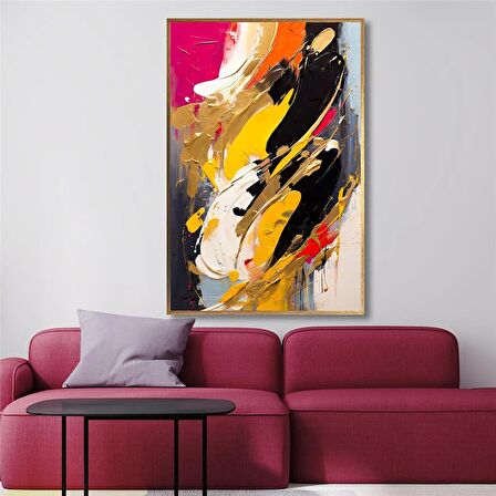 Yağlı Boya Dokulu Tablo Sarı Siyah Fuşya Soyut U08036