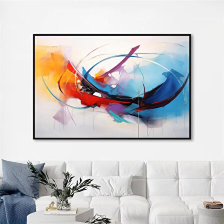 Yağlı Boya Dokulu Tablo Kırmızı Beyaz Mavi Soyut U08047