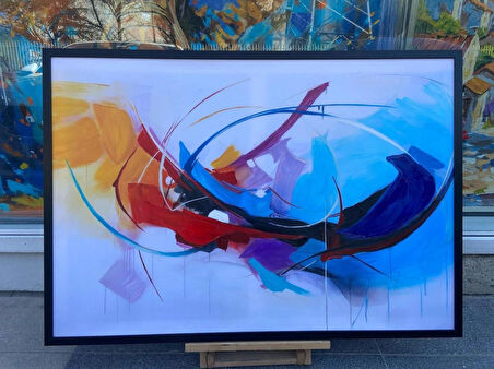 Yağlı Boya Dokulu Tablo Kırmızı Beyaz Mavi Soyut U08047