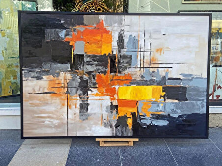 Yağlı Boya Dokulu Tablo Siyah Beyaz Turuncu Soyut U08051