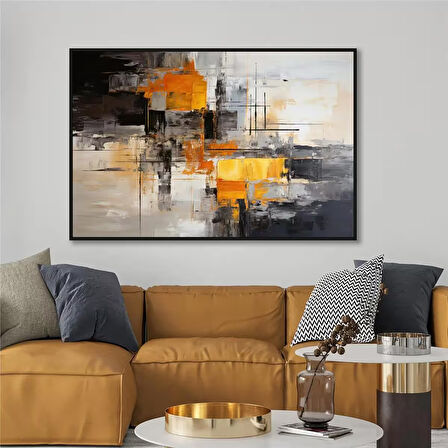 Yağlı Boya Dokulu Tablo Siyah Beyaz Turuncu Soyut U08051