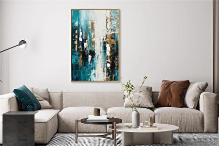 Yağlı Boya Dokulu Tablo Yeşil Siyah Beyaz Soyut U08064