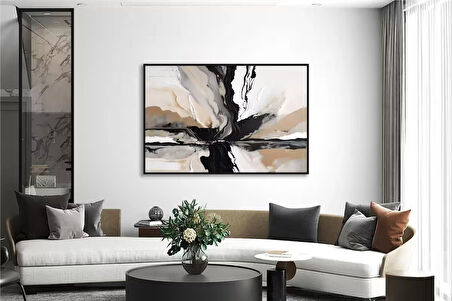 Yağlı Boya Dokulu Tablo Kahve Siyah Bej Soyut U08075