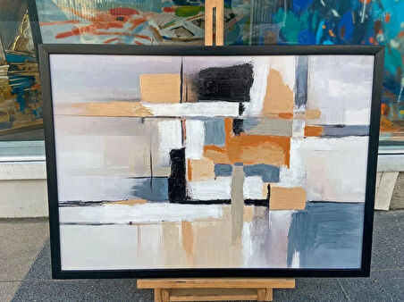 Yağlı Boya Dokulu Tablo Siyah Bej Gri Soyut U08077