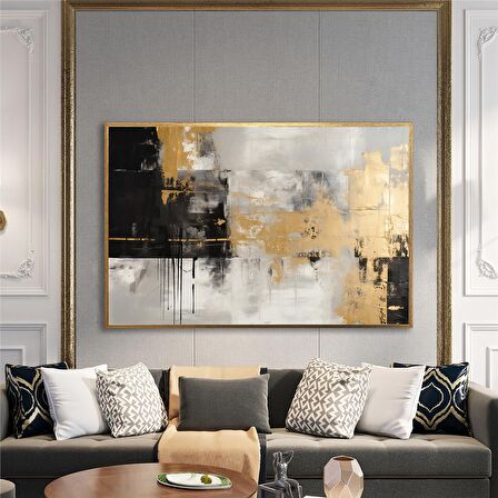 Yağlı Boya Dokulu Tablo Siyah Altın Gold Soyut U08082