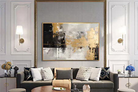 Yağlı Boya Dokulu Tablo Siyah Altın Gold Soyut U08082