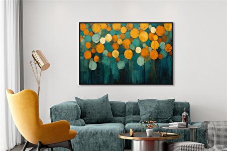 Yağlı Boya Dokulu Tablo Yeşil Sarı Yuvarlaklar Soyut U08096