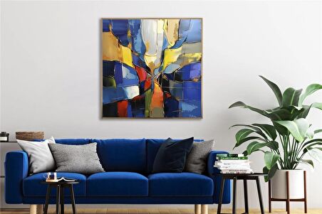 Yağlı Boya Dokulu Tablo Renkli Kare Soyut U08097