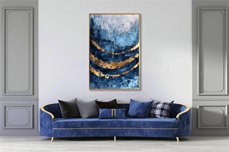 Yağlı Boya Dokulu Tablo Mavi Altın Gold Soyut U08104