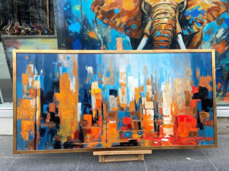 Yağlı Boya Dokulu Tablo Soyut Şehir Manzarası U09001