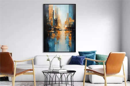 Yağlı Boya Dokulu Tablo Soyut Şehir Manzarası New York U09004