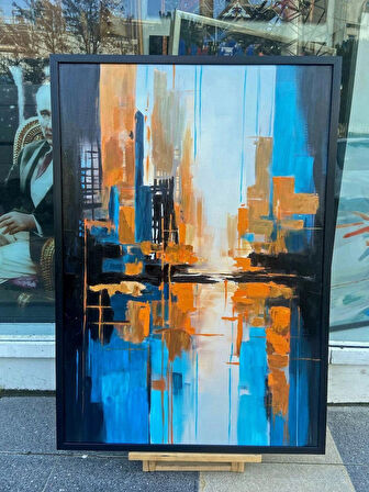 Yağlı Boya Dokulu Tablo Soyut Şehir Manzarası New York U09004